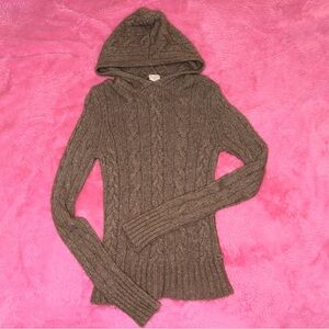 American Eagle Outfitters Brown Cable-Knit Hooded Sweater